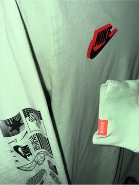 Men's Nike Worldwide Long Sleeve Graphic Tee Mint Green Red Accent Sleeve Design